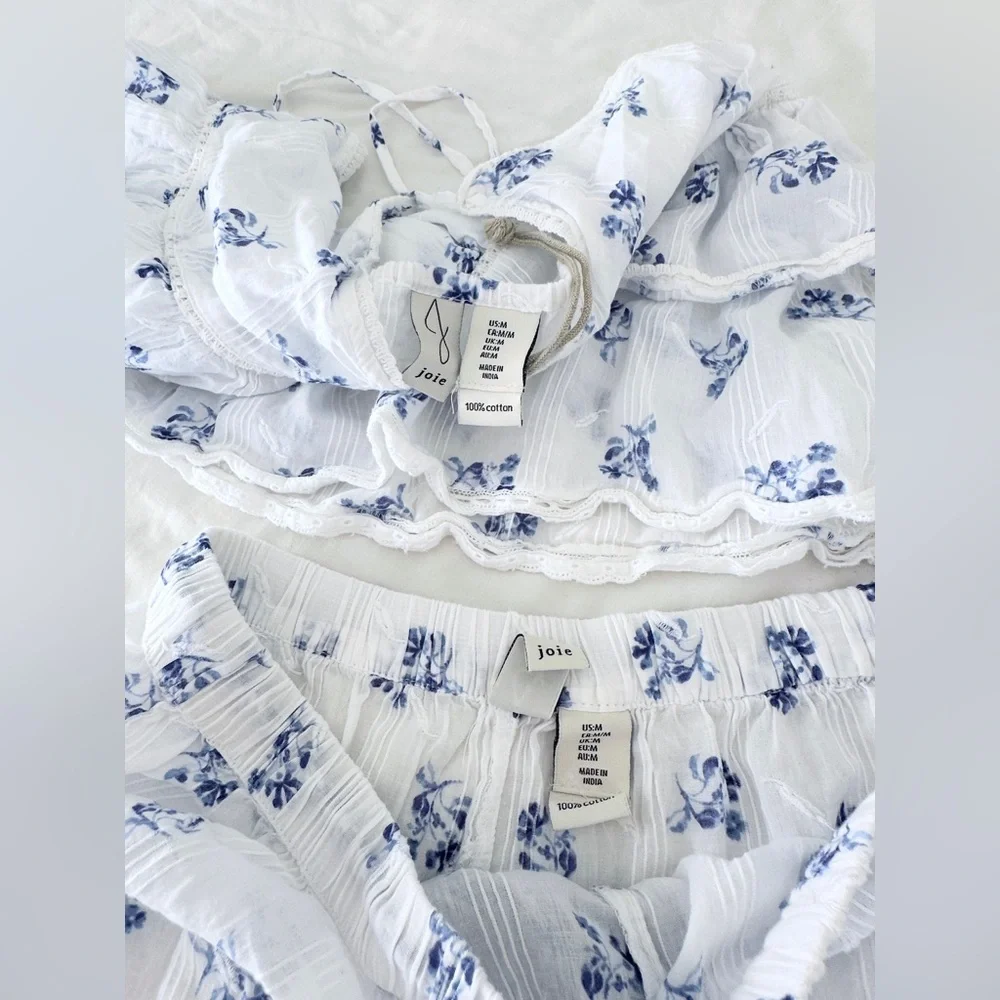 NWOT Joie Sleep Tank/Shorts Pajama Set - White/Blue Floral - Size M - Picture 5 of 11